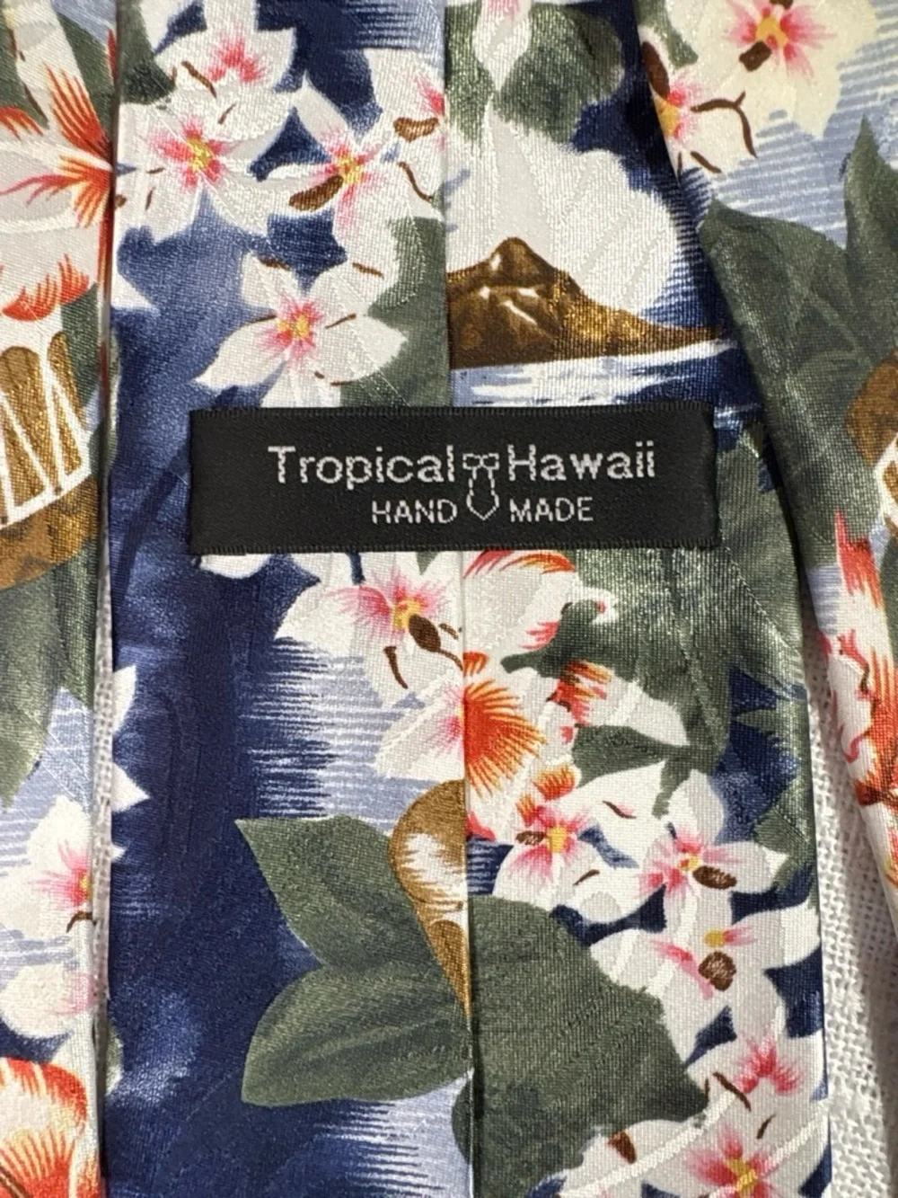 Tropical Hawaii Hawaiian Necktie Floral Ukulele Navy Blue OS EUC